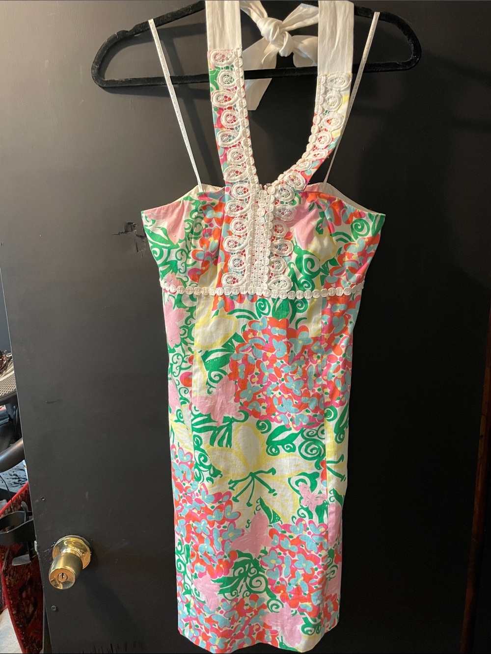 Lilly Pulitzer Pink, Green & White Floral Halter Midi Dress